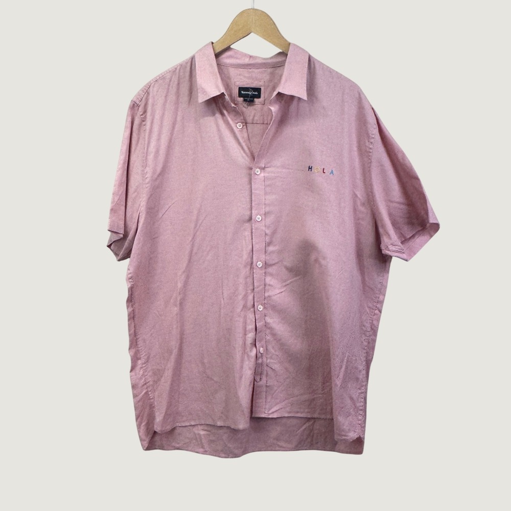 Barney Cools Short Sleeve Button Down XL Pink Hola Linen Blend Beachy Summer